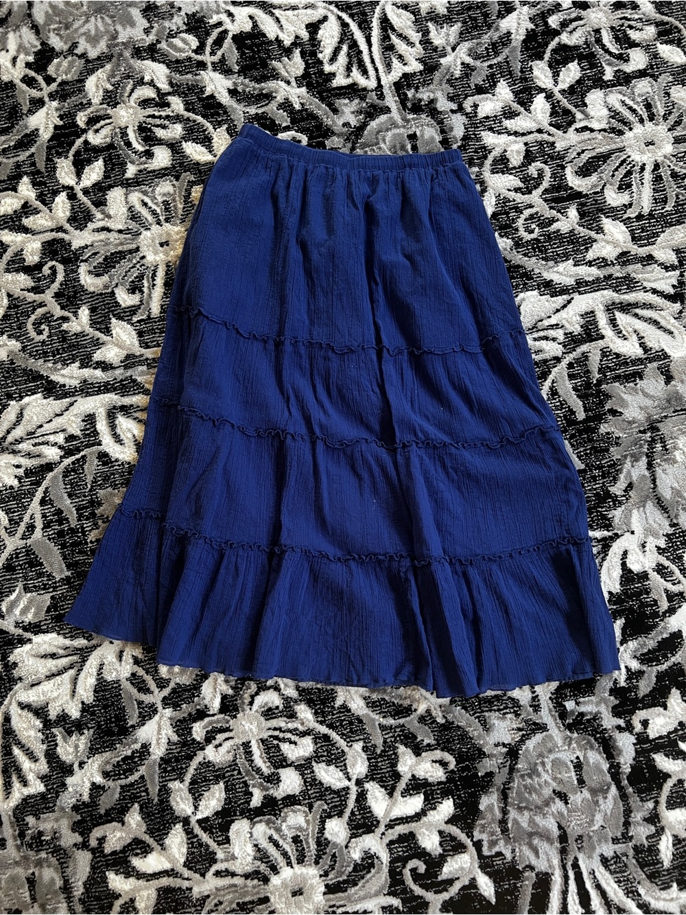 Tiered Navy Blue Midi Skirt